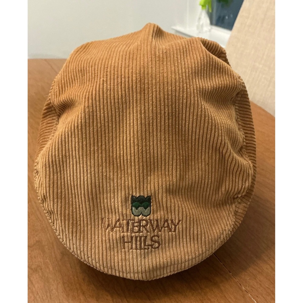 VTG Waterway Hills Golf Club Derby Cap Corduroy Cap Sz L XL Tan Ivy Hat Grandpa